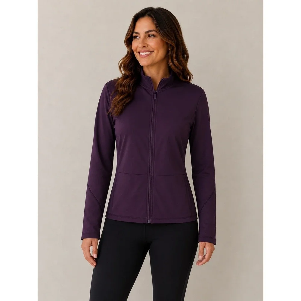 FLX Women's Plum Full Zip Travel Leisure Stretch Jacket XL Mock Neck Athleisure